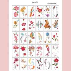 30Pcs Black Flower & Butterfly Temporary Tattoos