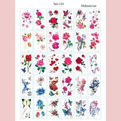 30Pcs Black Flower & Butterfly Temporary Tattoos