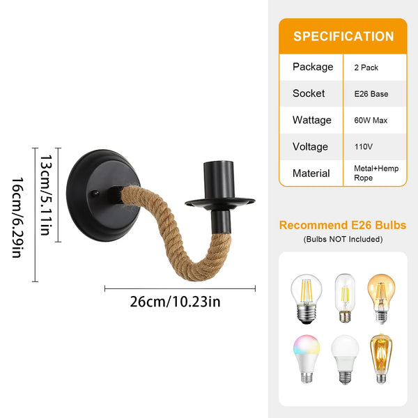 2-Pack Black Industrial Wall Sconces