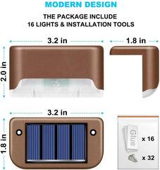 Solar Deck Lights 16 Pack Outdoor Step Lights Waterproof Led Solar Lights for Railing Stairs Step Fence Yard Patio and Pathway