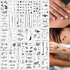 30Pcs Black Flower & Butterfly Temporary Tattoos
