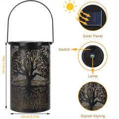 Hanging Solar Lantern, Outdoor Waterproof Vintage Metal LED Big Tree Decorative Lights, Garden Yard Lawn Lights