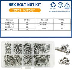 Allen Screw Nut Bolt Kit – M2 to M6 304 Stainless Steel Hexagon Machine Screws & Nuts