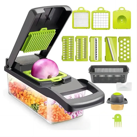 Vegetable Chopper Slicer 16-in-1 with Spice Chopper Set 7 Blades Veggie Dicer Onion Fruit Cutter
