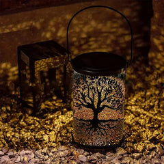 Hanging Solar Lantern, Outdoor Waterproof Vintage Metal LED Big Tree Decorative Lights, Garden Yard Lawn Lights