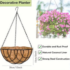 12” Hanging Coconut Palm Flowerpot – Indoor & Outdoor Hanging Basket Planter