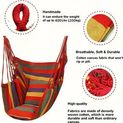 200KG Capacity Canvas Hammock Chair – Thick Striped Swing Seat with Storage Bag