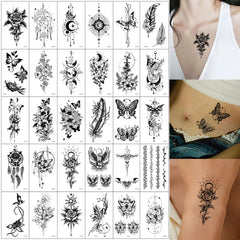 30Pcs Black Flower & Butterfly Temporary Tattoos