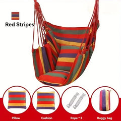 200KG Capacity Canvas Hammock Chair – Thick Striped Swing Seat with Storage Bag