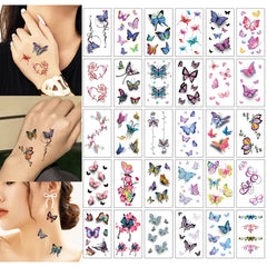 30Pcs Black Flower & Butterfly Temporary Tattoos