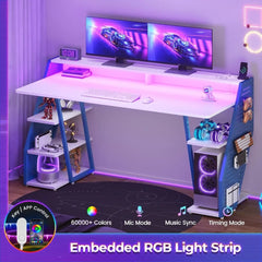 55" Gaming Desk – LED Lights, Storage Shelves