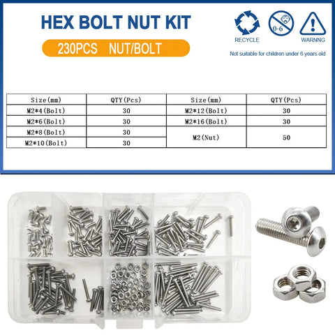 Allen Screw Nut Bolt Kit – M2 to M6 304 Stainless Steel Hexagon Machine Screws & Nuts