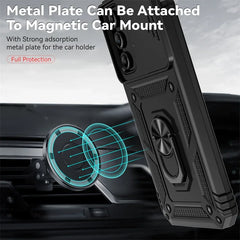 Slide Camera Lens Military Grade Armor Phone Case For Samsung Galaxy A16 A06 A15 A25 A35 A55 5G S24FE Holder Ring Stand Cover