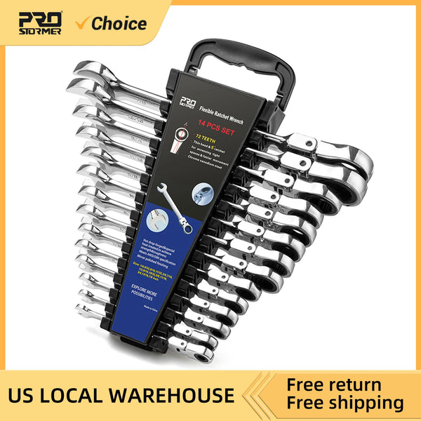 Prostormer 14-Piece Flex Head Ratcheting Wrench Set – SAE 1/4