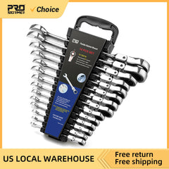 Prostormer 14-Piece Flex Head Ratcheting Wrench Set – SAE 1/4" to 7/8", Cr-V Steel with Rack