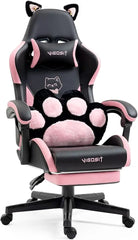 Cute Cat Gaming Chair with Paw Lumbar Cushion, PC Video Gamer Chair for Girl Teen Woman (Green)