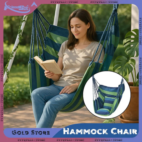 200KG Capacity Canvas Hammock Chair – Thick Striped Swing Seat with Storage Bag