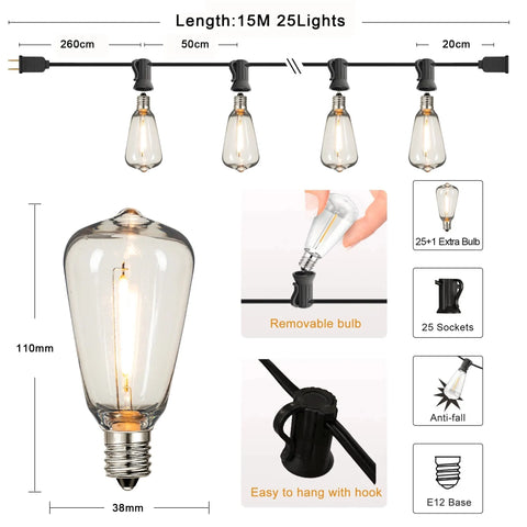 ST38 Outdoor String Lights – Connectable, Shatterproof, Waterproof LED Garland