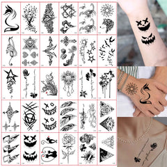 30Pcs Black Flower & Butterfly Temporary Tattoos