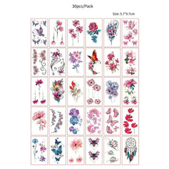 30Pcs Black Flower & Butterfly Temporary Tattoos