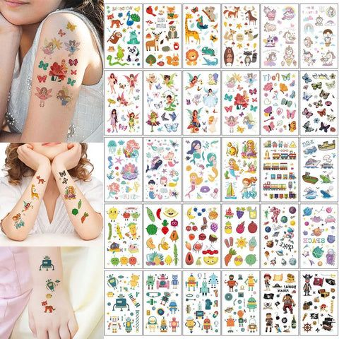 30pcs Temporary Tattoos for Children Unicorn Mermaid Car Fruit Cartoon Tattoo Stickers for Hand Body Fake Tattoo Waterproof