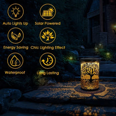 Hanging Solar Lantern, Outdoor Waterproof Vintage Metal LED Big Tree Decorative Lights, Garden Yard Lawn Lights