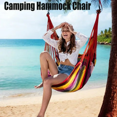 200KG Capacity Canvas Hammock Chair – Thick Striped Swing Seat with Storage Bag