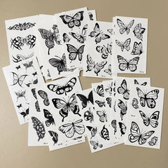 30Pcs Black Flower & Butterfly Temporary Tattoos