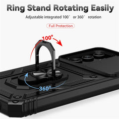 Slide Camera Lens Military Grade Armor Phone Case For Samsung Galaxy A16 A06 A15 A25 A35 A55 5G S24FE Holder Ring Stand Cover