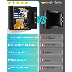 2.5 Cuft Safe Box, Home Safe with Fireproof Waterproof Bag, Anti-Theft Digital Security Lock Box with Smart Alert System,