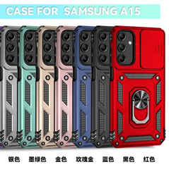 Slide Camera Lens Military Grade Armor Phone Case For Samsung Galaxy A16 A06 A15 A25 A35 A55 5G S24FE Holder Ring Stand Cover