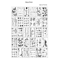 30Pcs Black Flower & Butterfly Temporary Tattoos