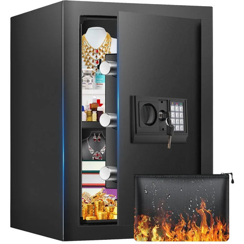 2.5 Cuft Safe Box, Home Safe with Fireproof Waterproof Bag, Anti-Theft Digital Security Lock Box with Smart Alert System,