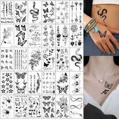 30Pcs Black Flower & Butterfly Temporary Tattoos