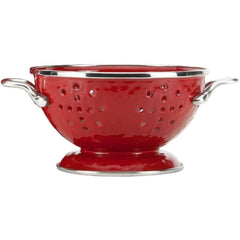 Red Enamelware Colander – Porcelain-Coated Carbon Steel