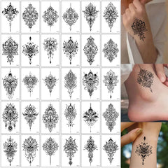 30Pcs Black Flower & Butterfly Temporary Tattoos