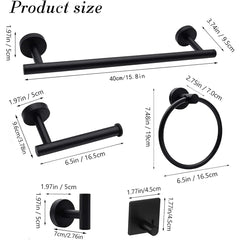 Black Stainless Steel Bathroom Hardware Set – Wall Mounted 4-Piece Kit