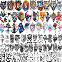 66 Sheets 3D Animal Temporary Tattoos – Wolf, Lion, Tiger, Eagle
