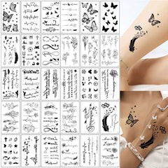 30Pcs Black Flower & Butterfly Temporary Tattoos