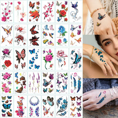 30Pcs Black Flower & Butterfly Temporary Tattoos