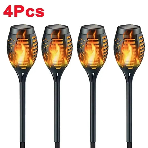 4/2/1PCS Solar Flame Torch Lights – Flickering Waterproof LED Outdoor Lamps