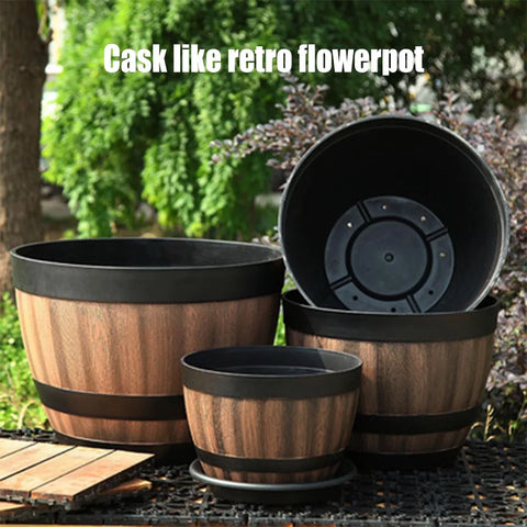Large Capacity Bucket-Style Retro Flower Pot – Home & Garden Planter