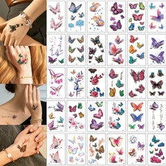 30Pcs Black Flower & Butterfly Temporary Tattoos