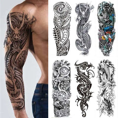 Waterproof Full Arm Temporary Tattoo Sleeve – Dragon, Skull, Tiger, Wolf Designs