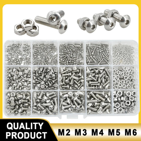 Allen Screw Nut Bolt Kit – M2 to M6 304 Stainless Steel Hexagon Machine Screws & Nuts