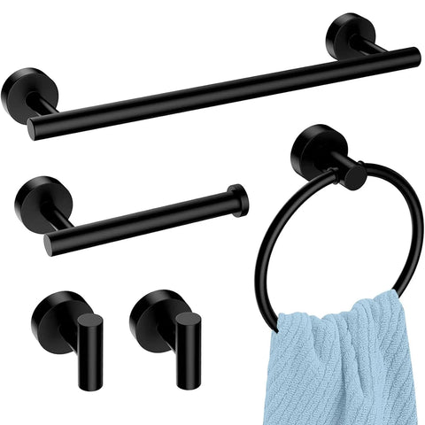 Black Stainless Steel Bathroom Hardware Set – Wall Mounted 4-Piece Kit