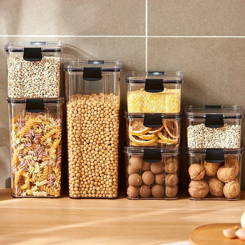 Sealed Jars Kitchen Grain Organizer – Large Moisture‑Proof Plastic Storage Set