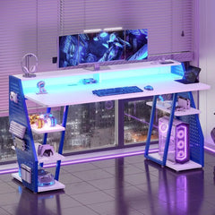 55" Gaming Desk – LED Lights, Storage Shelves