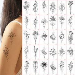 30Pcs Black Flower & Butterfly Temporary Tattoos