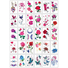 30Pcs Black Flower & Butterfly Temporary Tattoos